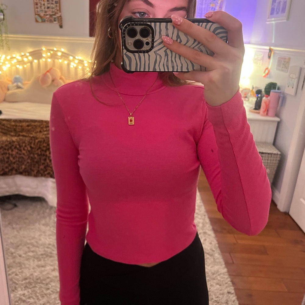 pink mock neck long sleeve
